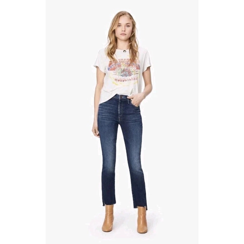 MOTHER Insider Crop Step Fray Jeans High Rise Bootcut Blue Denim Women 24